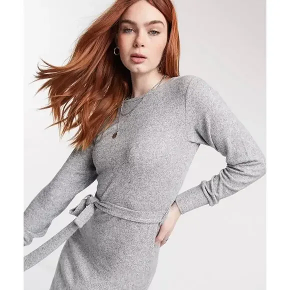 NWOT Topshop Long Sleeve Knit Midi Dress in Heather Gray - Picture 5 of 14